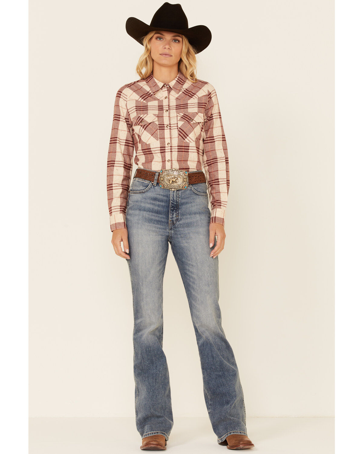 Image #2 - Shyanne Women's Caramel Plaid Long Sleeve Snap Western Flannel Shirt , , hi-res