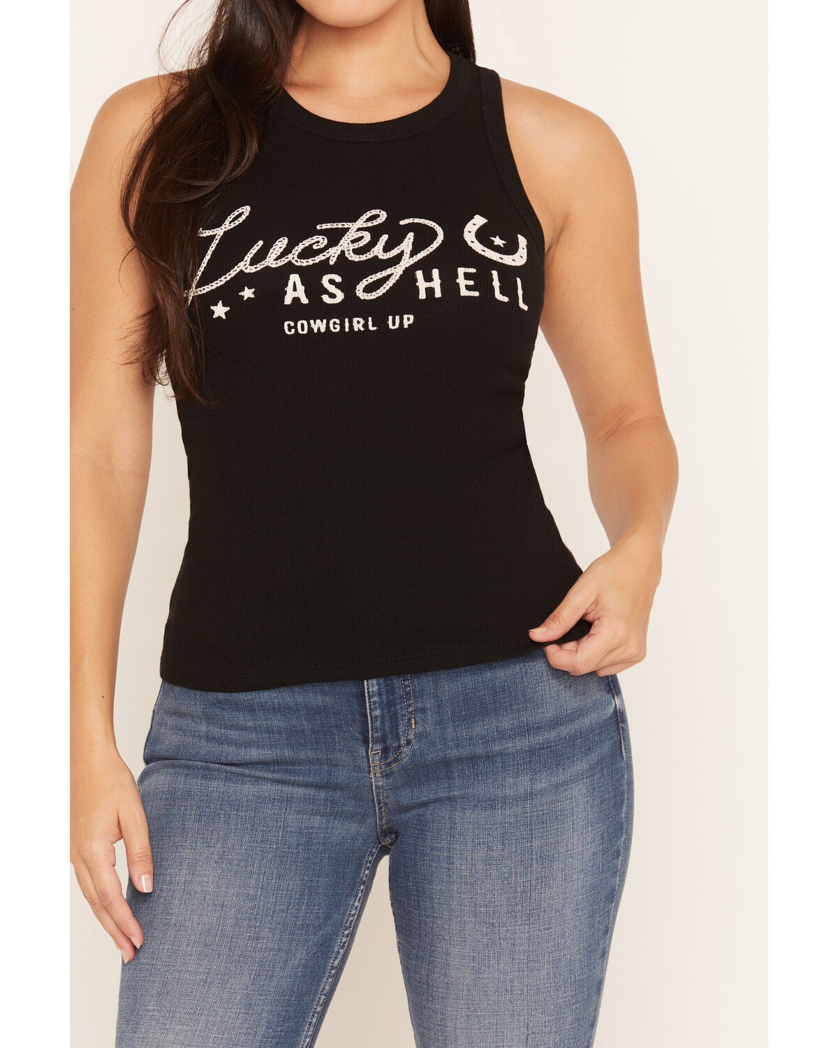 Image #3 - Cowgirl Up Women's Lucky As Hell Graphic Tank, Black, hi-res
