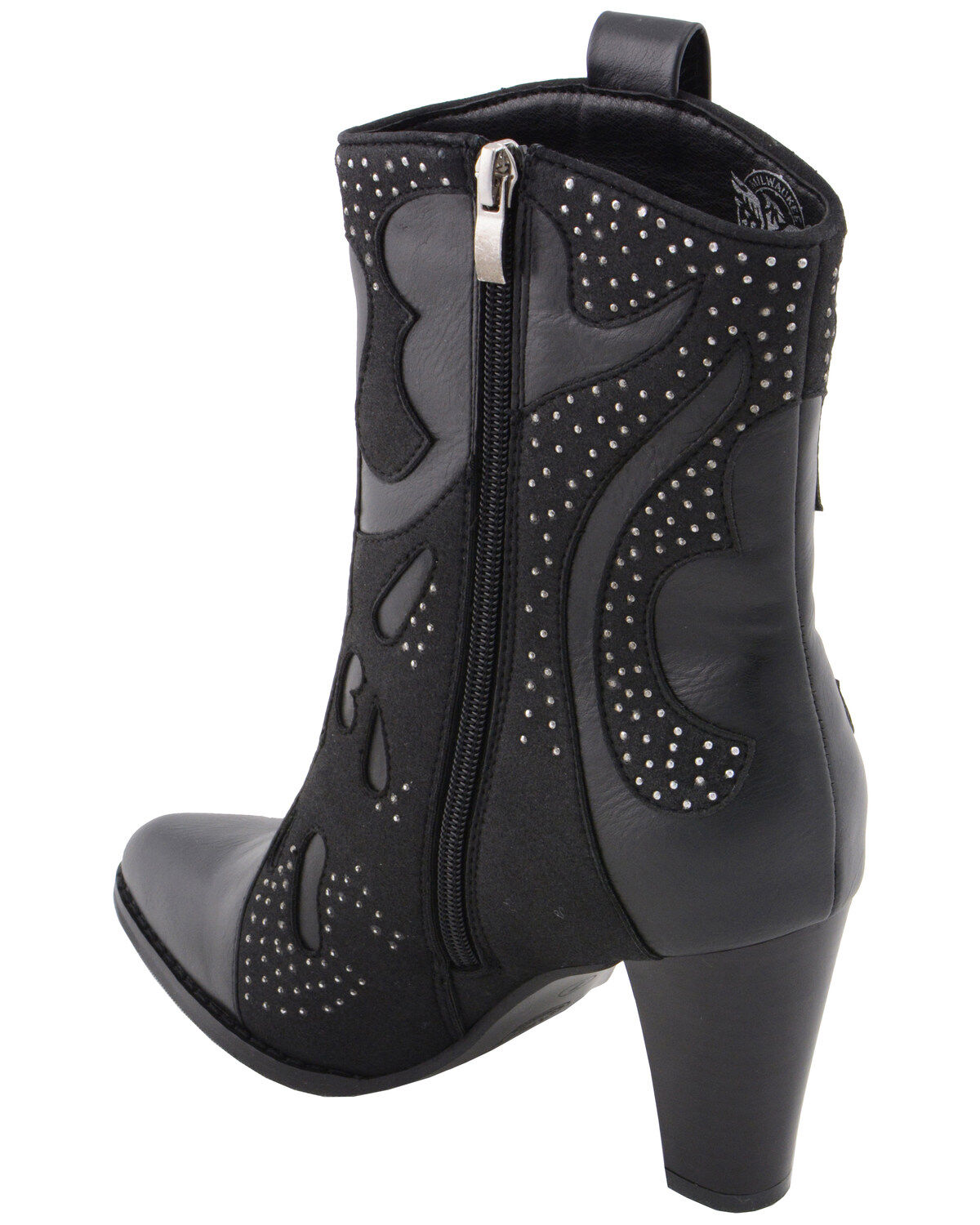 Image #8 - Milwaukee Leather Women's Studded Overlay Western Boots - Round Toe, Black, hi-res