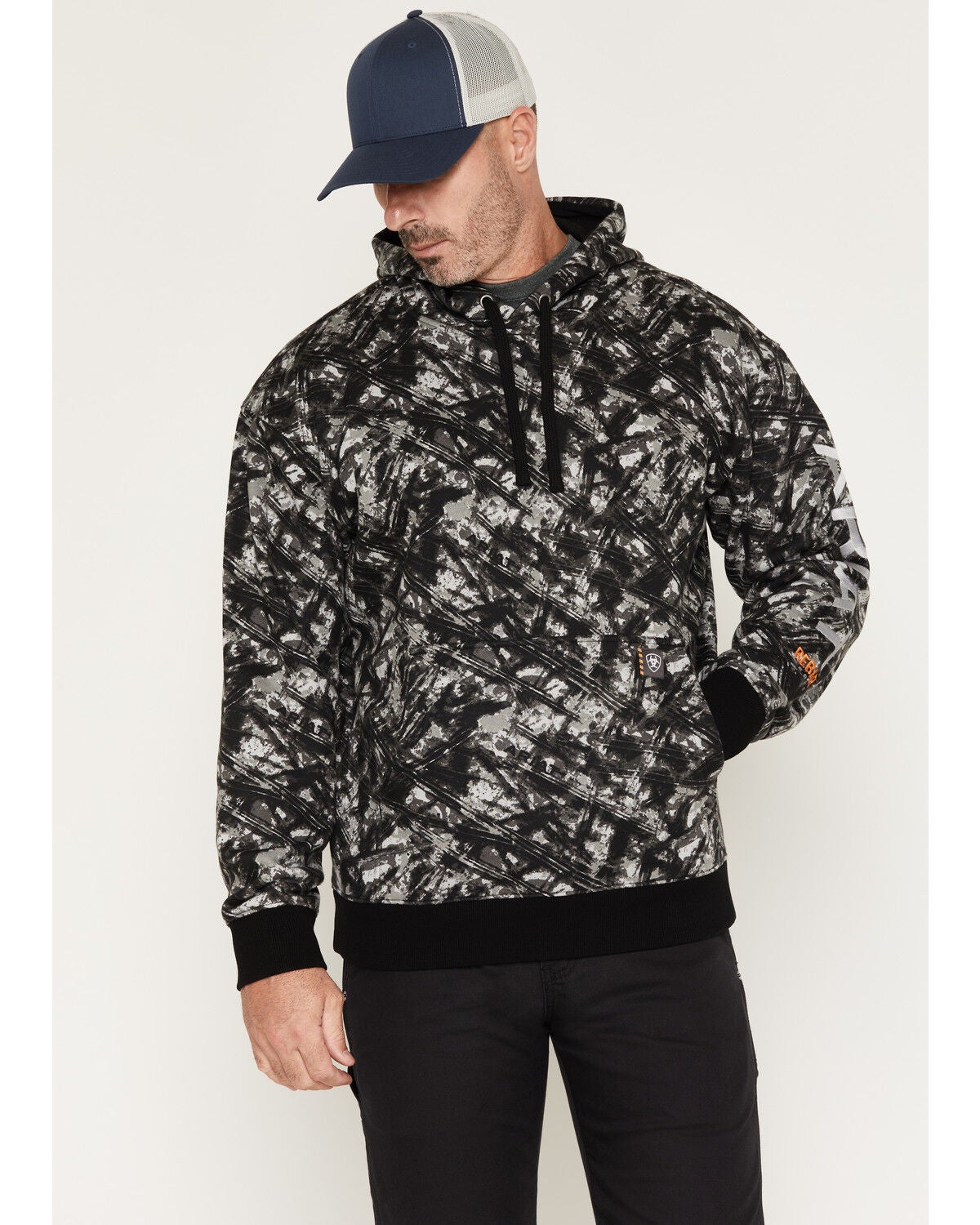 Ariat Men's Rebar Workman Camo Print Hooded Sweatshirt, Black, hi-res
