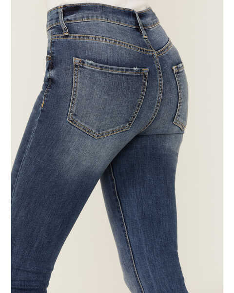 Image #4 - Sneak Peek Women's High Rise Exposed Button Flare Jeans, Blue, hi-res