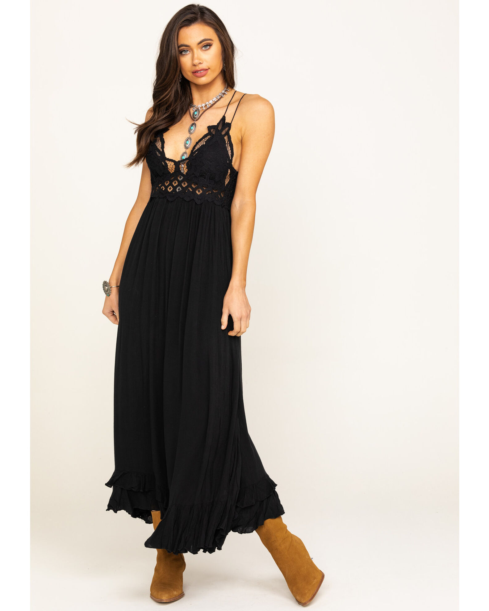 Free People Women's Black Adella Maxi Slip Dress | Boot Barn