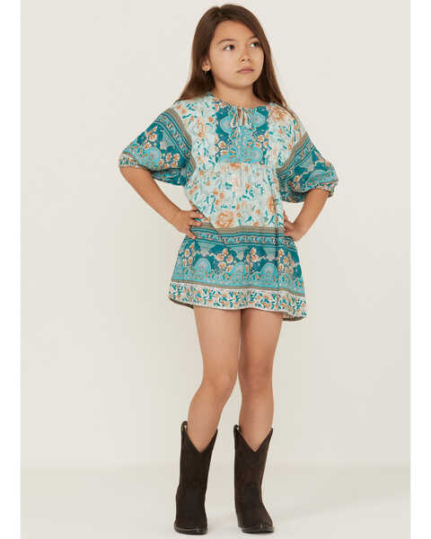 Image #2 - Hayden Girls' Border Print Tunic Turquoise Dress, Turquoise, hi-res