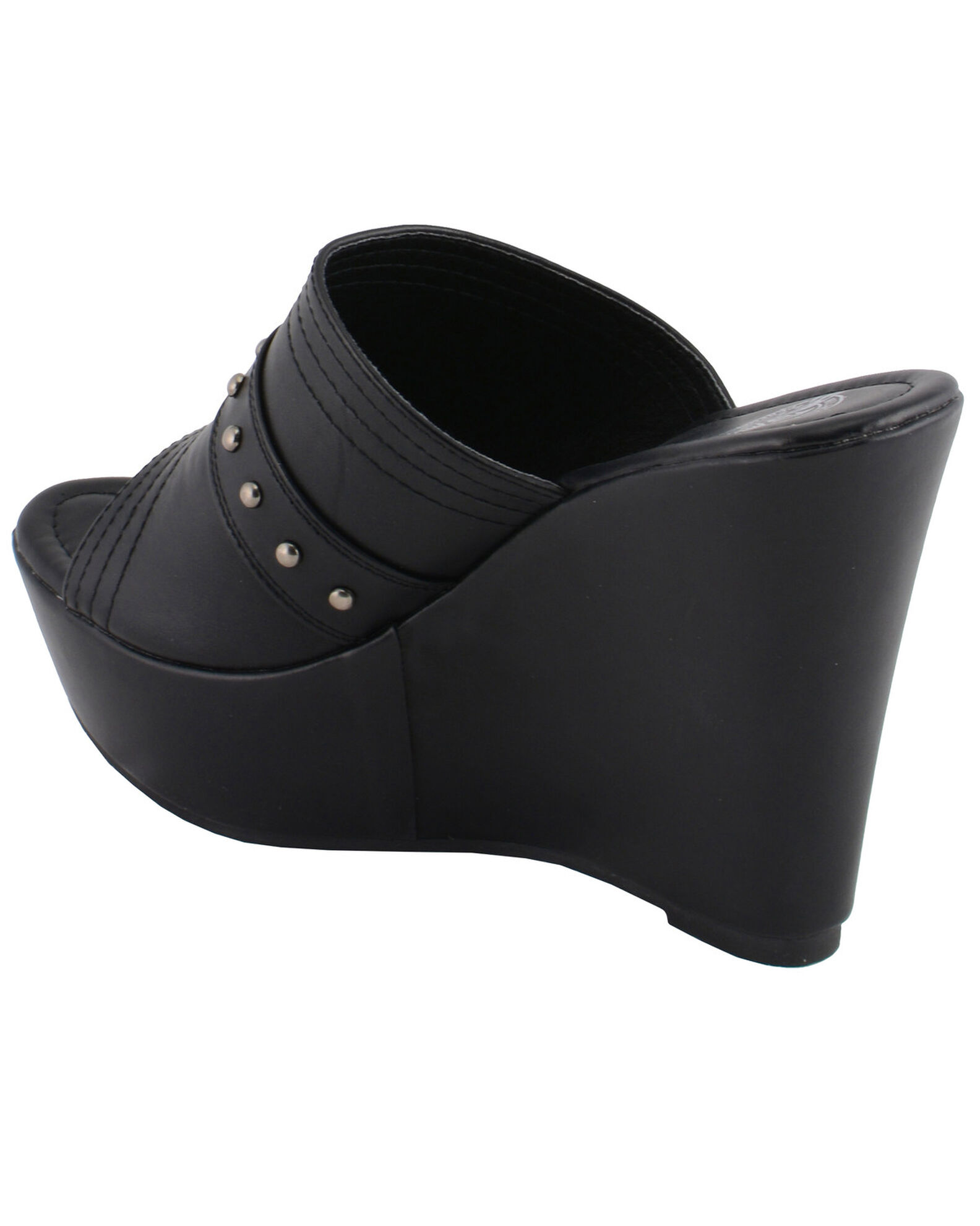 Image #8 - Milwaukee Leather Women's Rivet Detail Open Toe Wedge Sandals, Black, hi-res