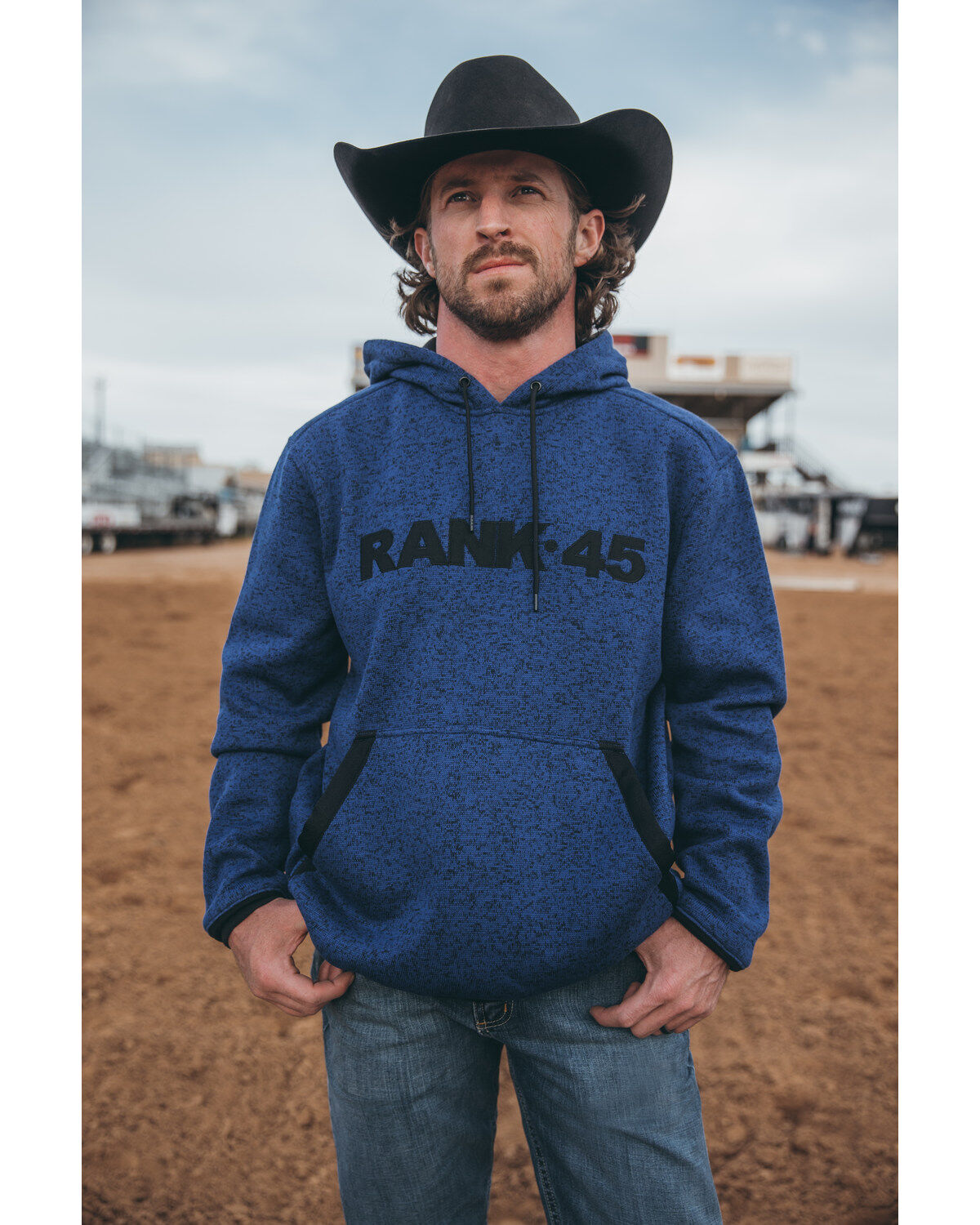 Image #1 - RANK 45® Men's Ranhan Logo Hooded Sweatshirt, Blue, hi-res