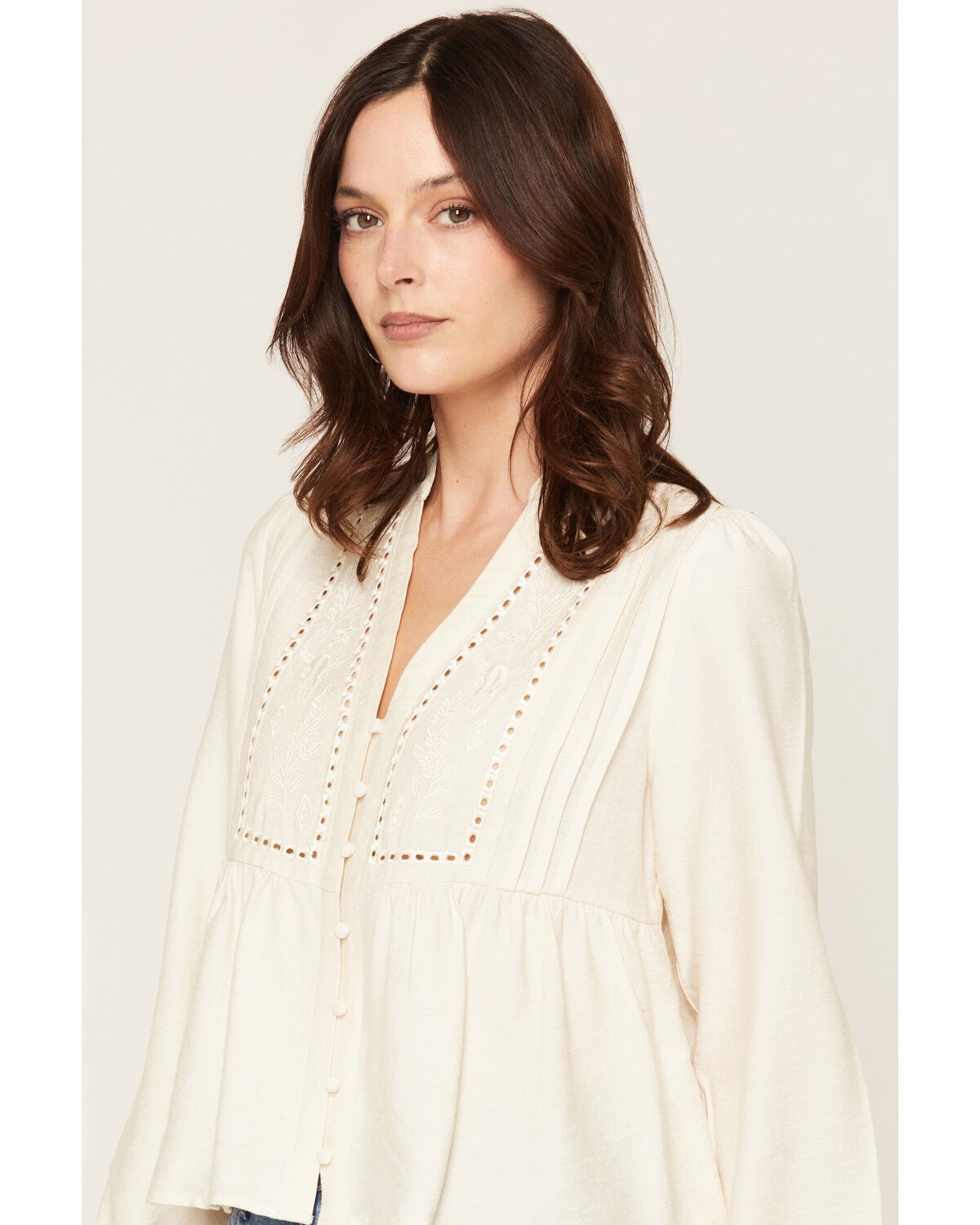 Image #2 - Wild Moss Women's Western Embroidered Long Sleeve Peasant Top, Cream, hi-res