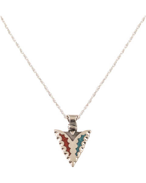 Silver Legends Women's Turquoise and Coral Arrowhead Necklace , Turquoise, hi-res