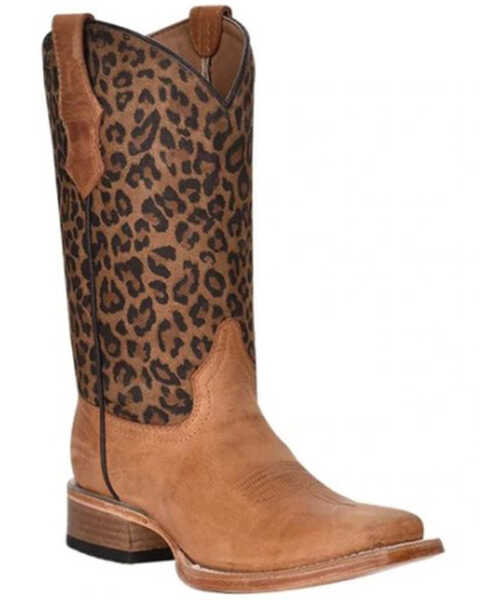 Image #1 - Circle G Girls' Leopard Print Western Boots - Square Toe, Honey, hi-res