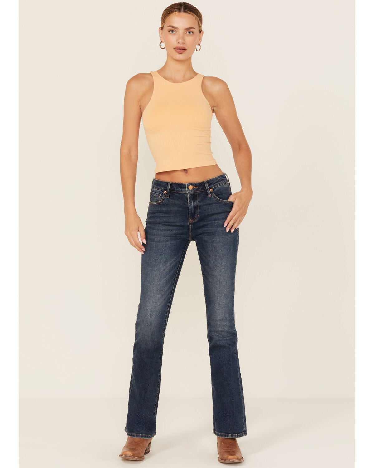 Dear John Women's Jaxtyn Dark Wash Mid Rise Bootcut Stretch Denim Jeans, Dark Wash, hi-res