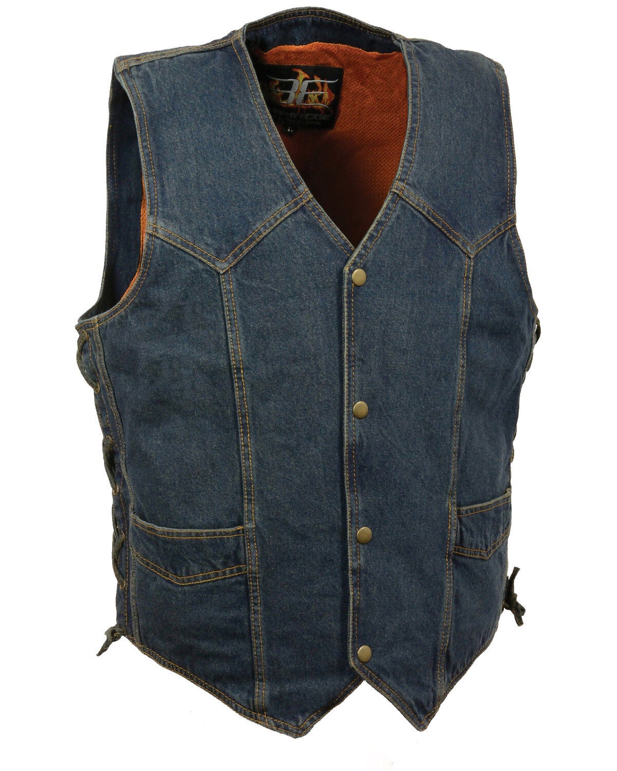 Milwaukee Leather Men's Performance Side Lace Basic Denim Vest, Blue, hi-res