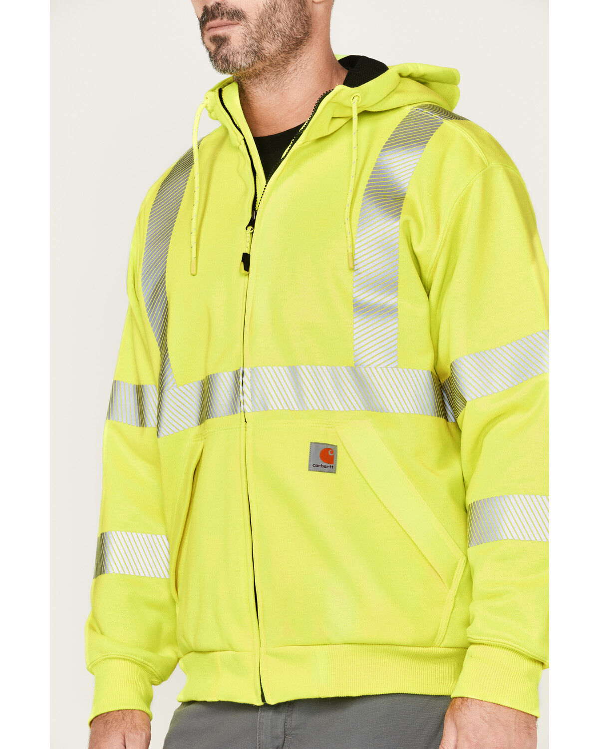 Image #3 - Carhartt Men's Hi-Vis Loose Fit Thermal Full-Zip Hooded Work Jacket, Bright Green, hi-res