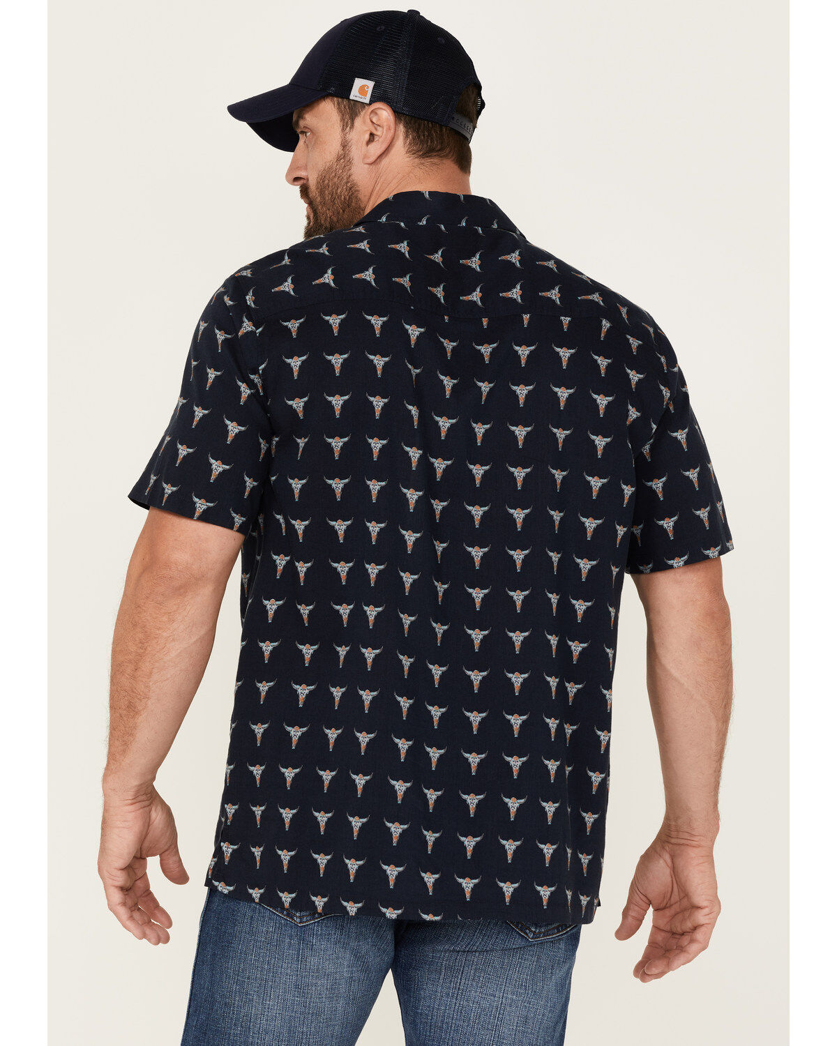 Image #4 - Gibson Men's Bull Pinata Print Western Shirt, Navy, hi-res