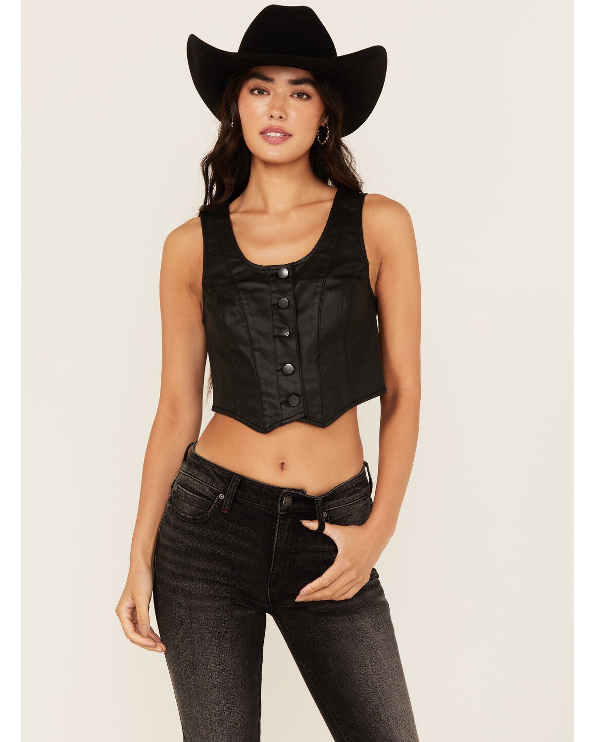Idyllwind Women's Coated Bustier Button-Down Vest, Black, hi-res