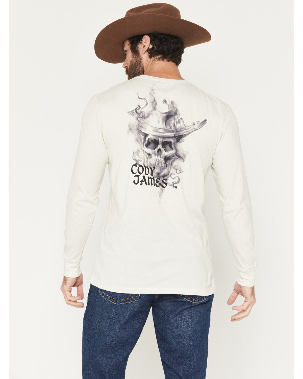 Cody James Men's Smoke Skeleton Long Sleeve Graphic T-Shirt, Natural, hi-res