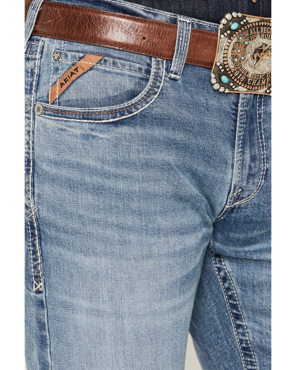 Image #2 - Ariat Men's M5 Logan Medium Wash Straight Stretch Denim Jeans, Medium Wash, hi-res