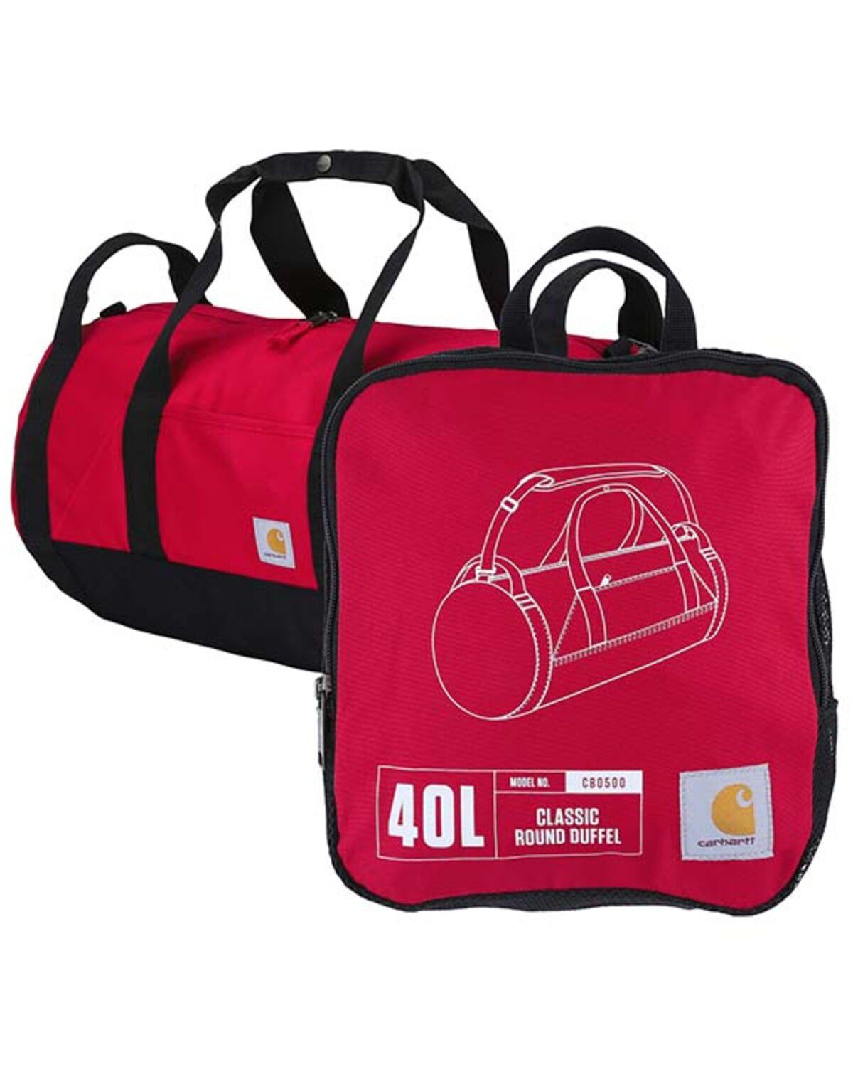 Image #1 - Carhartt 40L Classic Round Duffel Bag, Red, hi-res