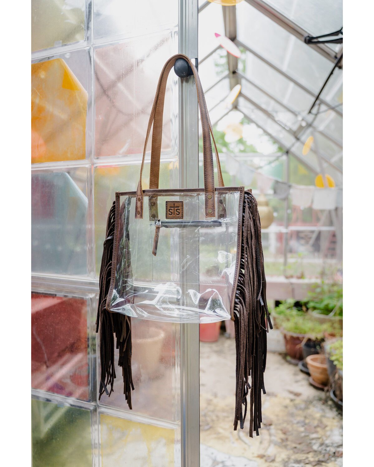 Image #6 - STS Ranchwear By Carroll Women's Clear Stadium Fringe Tote Bag, Brown, hi-res