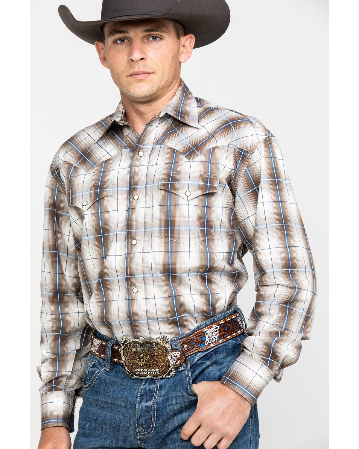 Image #1 - Roper Men's Brown Large Plaid Long Sleeve Western Shirt, , hi-res