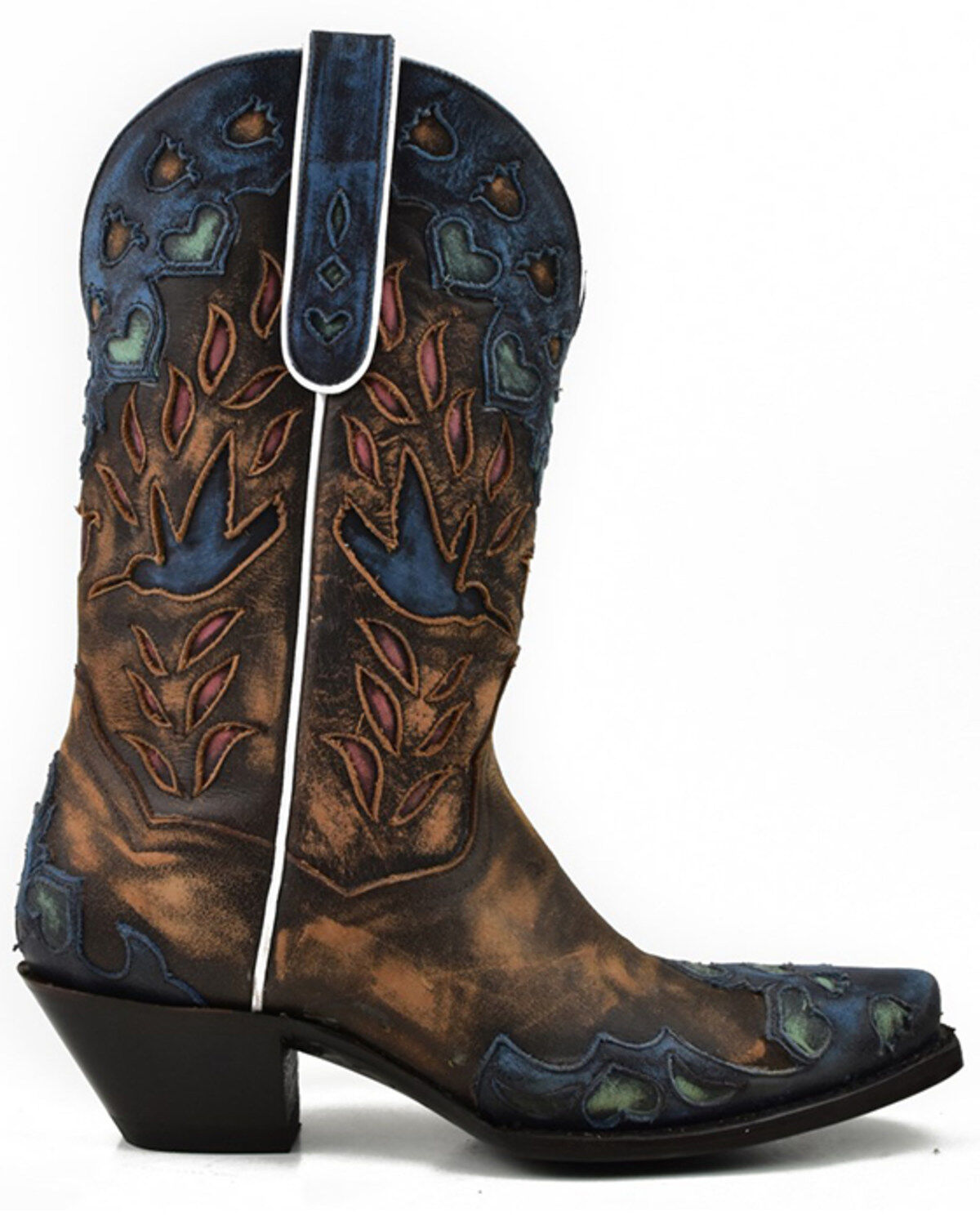 Image #2 - Dan Post Women's Humming Bird Heart and Floral Inlay Western Boots - Snip Toe, Orange, hi-res