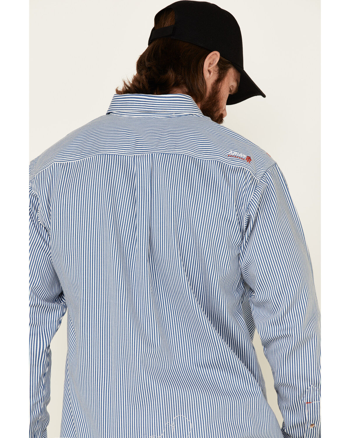 Image #5 - Ariat Men's FR Striped Long Sleeve Button Work Shirt, Blue, hi-res