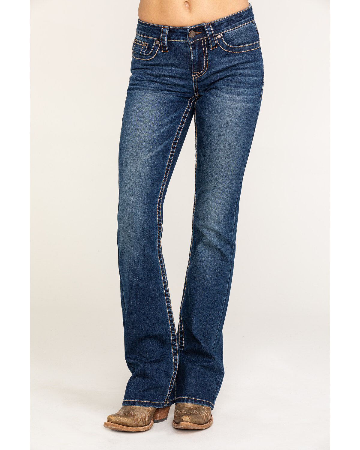 Image #2 - Shyanne Women's Dark Wash Aztec Mock Flap Bootcut Jeans, , hi-res