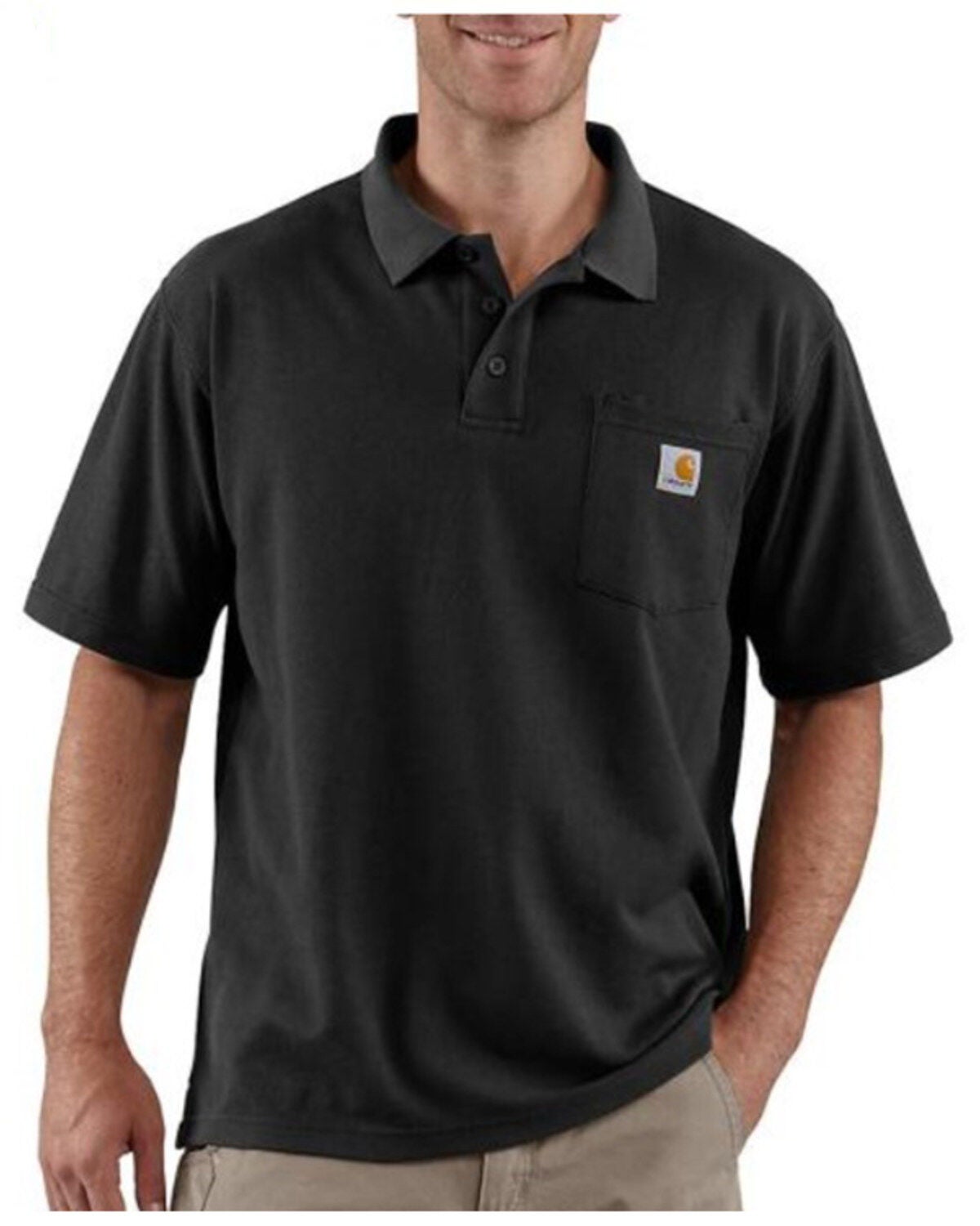 Carhartt Men's Loose Fit Midweight Short Sleeve Button-Down Polo Shirt - Big, Black, hi-res
