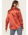Image #4 - Cruel Girl Women's Satin Long Sleeve Snap Western Shirt, Red, hi-res