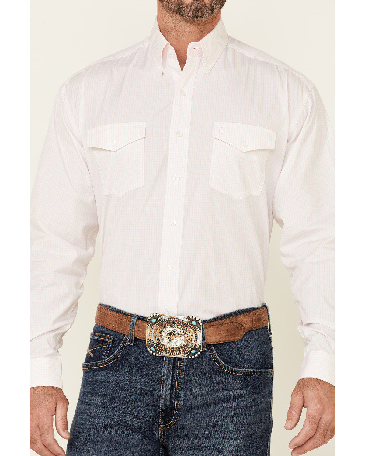 Image #3 - Stetson Men's Small Check Plaid Print Long Sleeve Button Down Western Shirt, Pink, hi-res