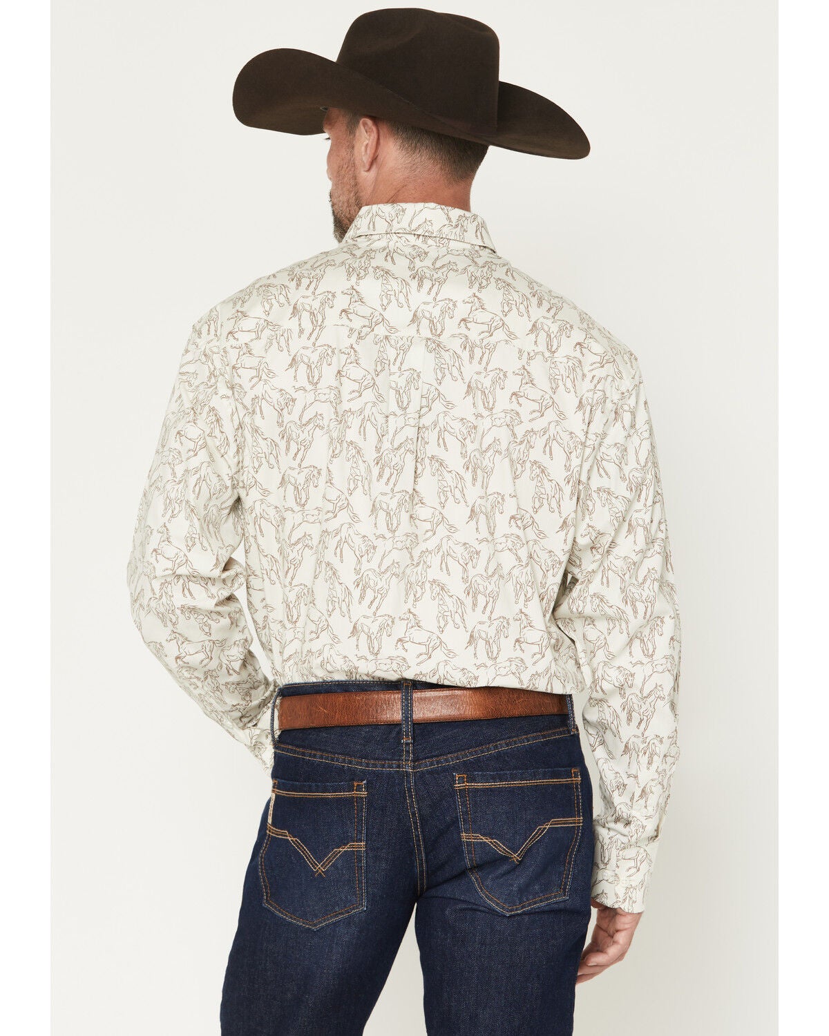 Image #4 - George Strait by Wrangler Men's Horse Print Long Sleeve Button-Down Stretch Western Shirt - Tall, Tan, hi-res