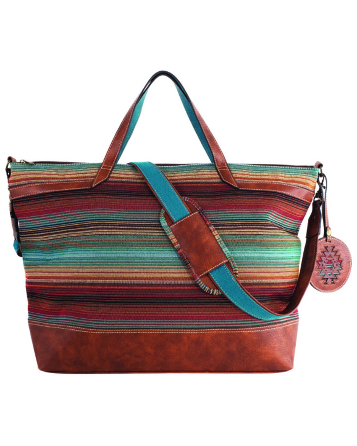 Image #1 - Justin Serape Striped Duffle with Luggage Tag, Brown, hi-res