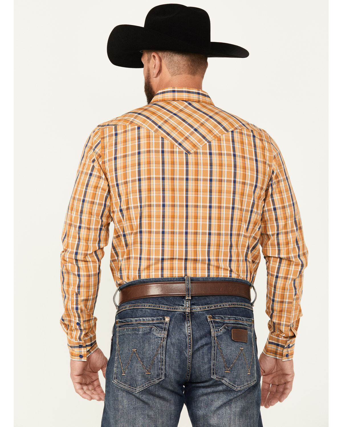 Image #4 - Cody James Men's Railroad Plaid Print Long Sleeve Snap Western Shirt, Lt Brown, hi-res
