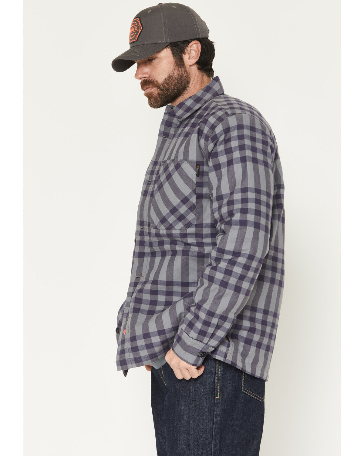 Image #2 - Hawx Men's FR Fulton Plaid Print Button-Down Work Shirt Jacket, Medium Grey, hi-res