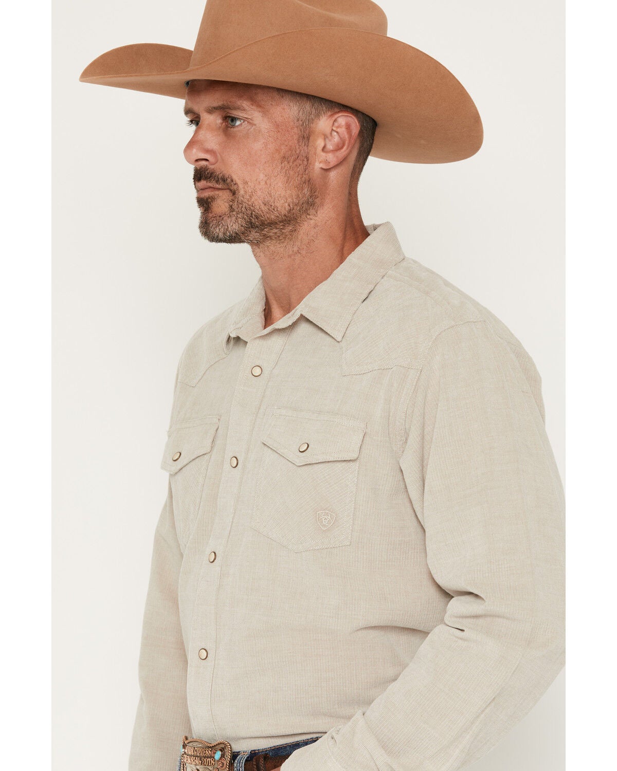 Image #2 - Ariat Men's Retro Handorh Solid Corduroy Long Sleeve Snap Western Shirt, Sand, hi-res