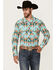 Image #1 - Rock & Roll Denim Men's Southwestern Print Long Sleeve Snap Stretch Western Shirt, Teal, hi-res