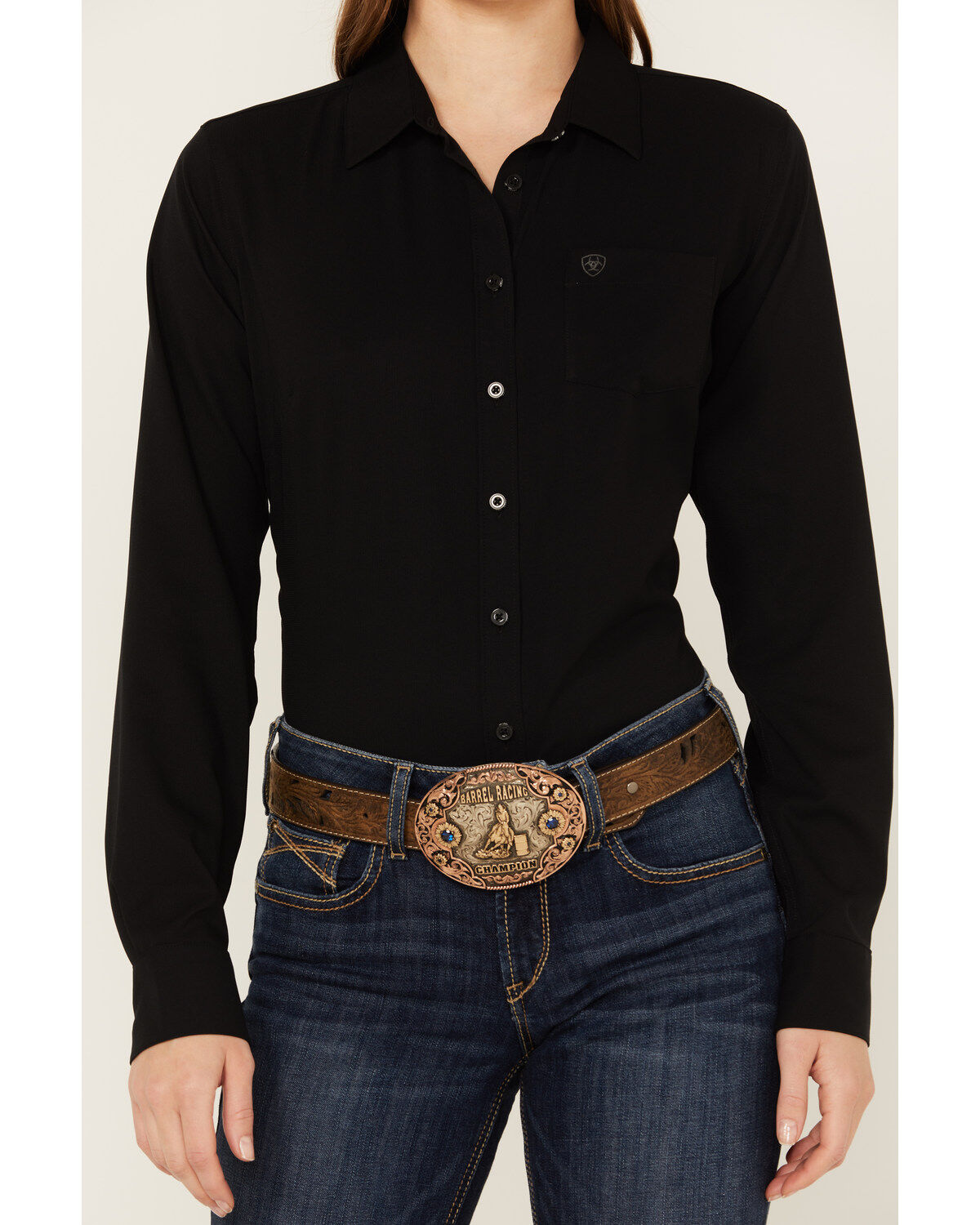 Image #3 - Ariat Women's Solid Long Sleeve Button-Down Performance Western Shirt, Black, hi-res