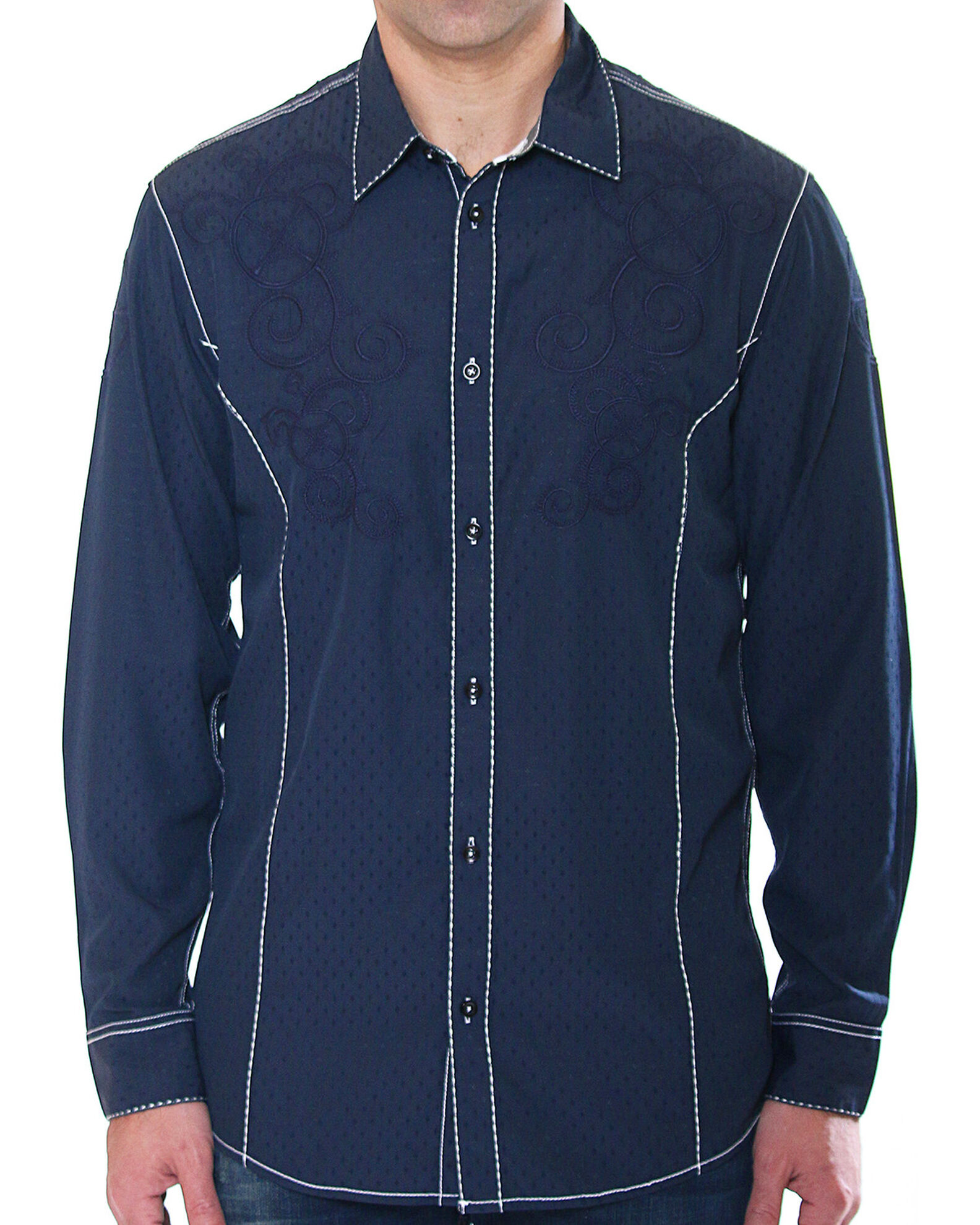 Image #1 - Austin Season Men's Embroidered Long Sleeve Button Down Shirt, Grey, hi-res
