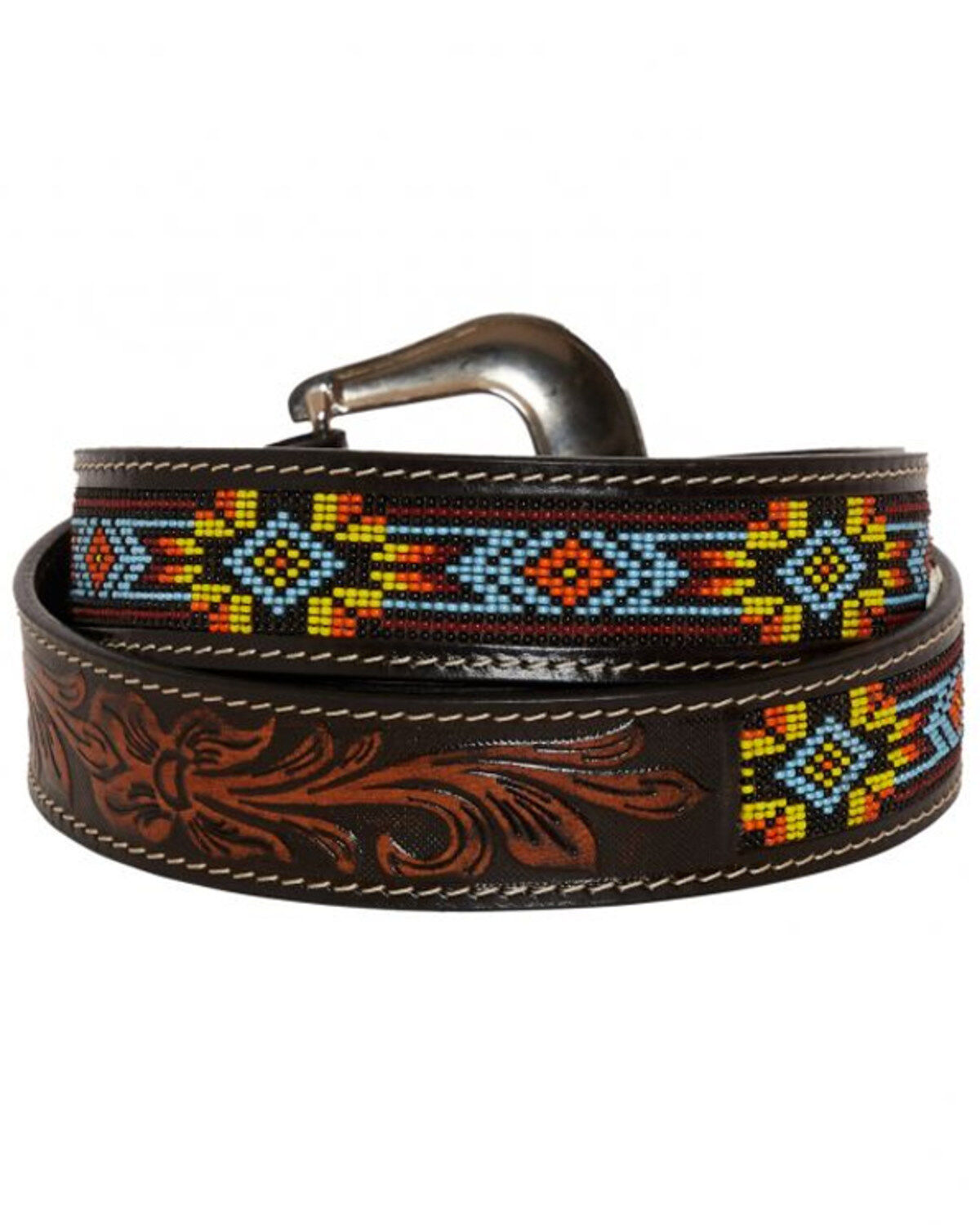 Image #3 - Myra Bag Women's Polychrome Southwestern Hand-Tooled Leather Belt, Brown, hi-res