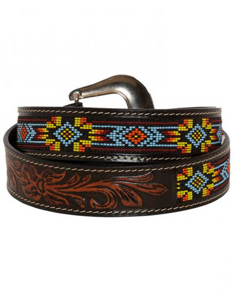 Myra Bag Women's Polychrome Southwestern Hand-Tooled Leather Belt, Brown, hi-res