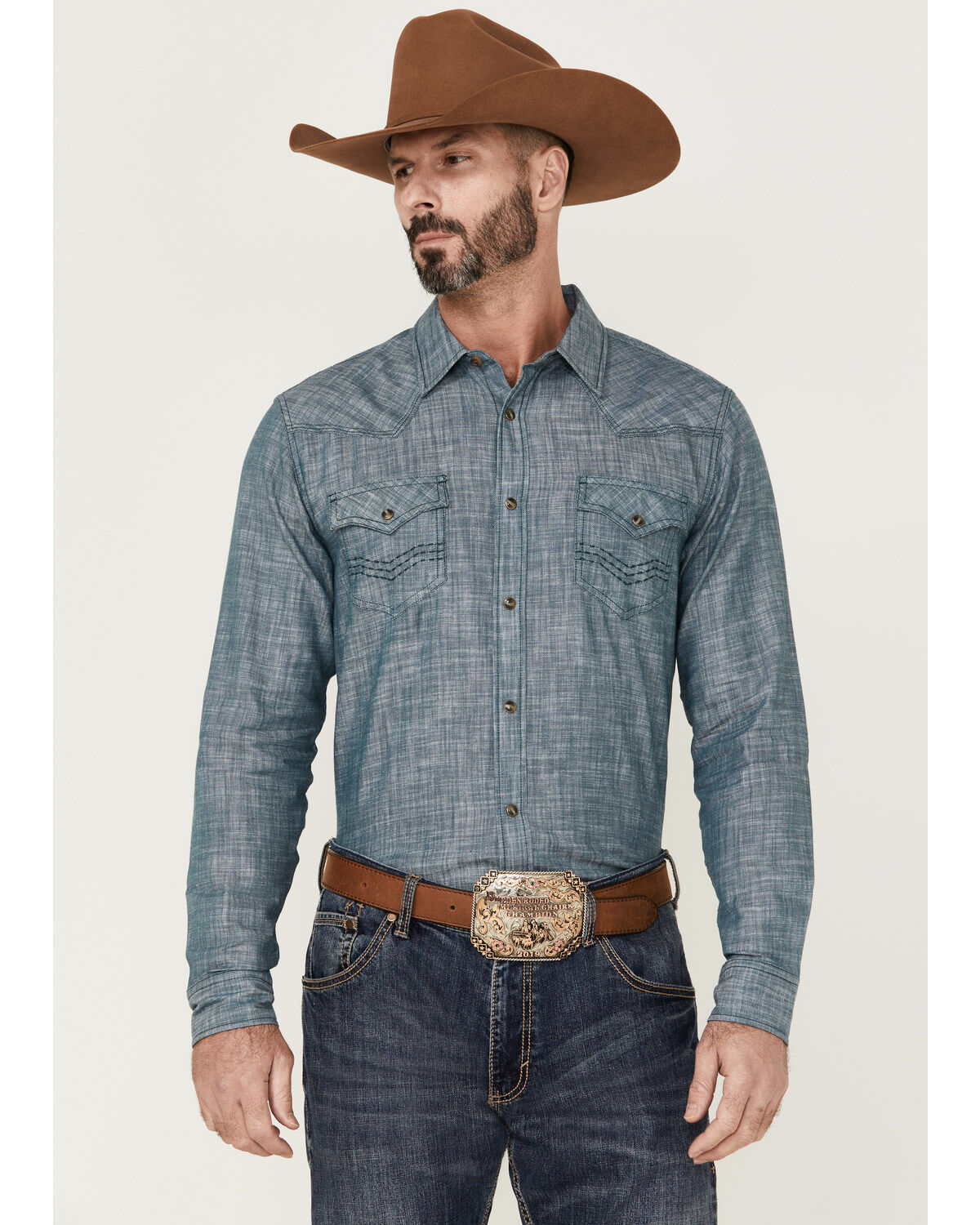 Image #1 - Cody James Men's Hotspot Solid Long Sleeve Snap Western Shirt, Blue, hi-res