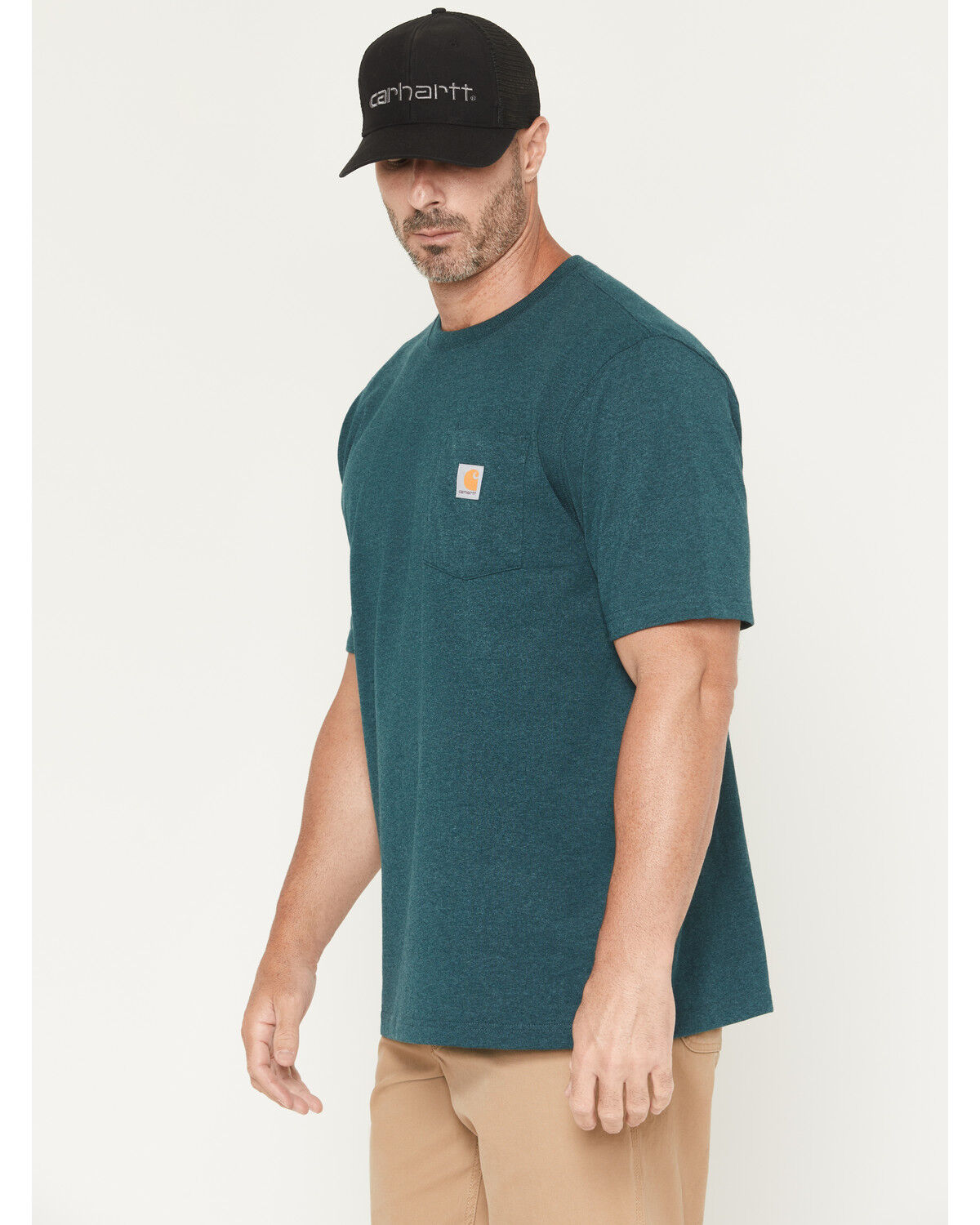 Image #2 - Carhartt Men's Loose Fit Heavyweight Logo Pocket Work T-Shirt, Forest Green, hi-res