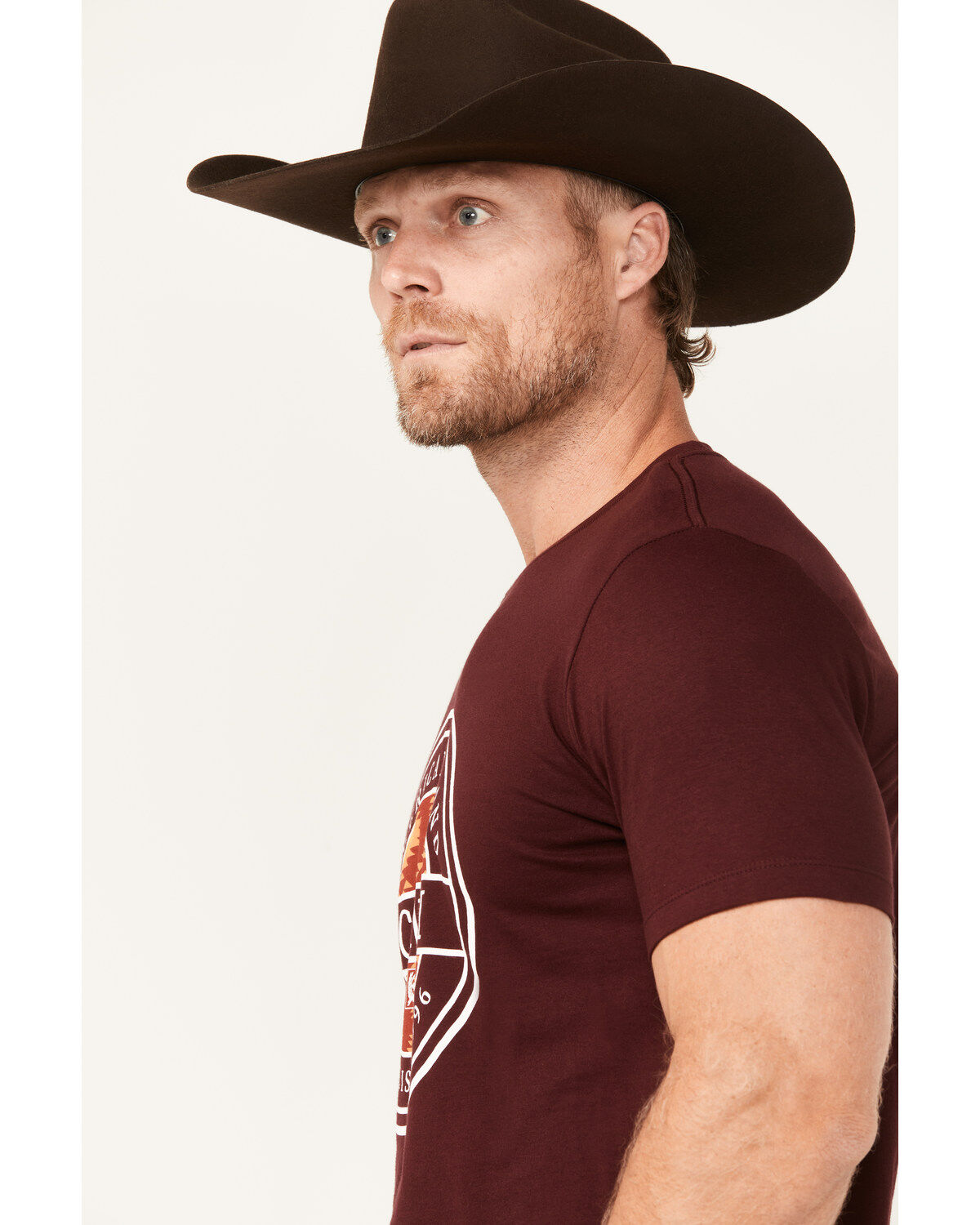Image #2 - Cinch Men's Boot Barn Exclusive Southwestern Circle Logo Short Sleeve Graphic T-Shirt, Burgundy, hi-res