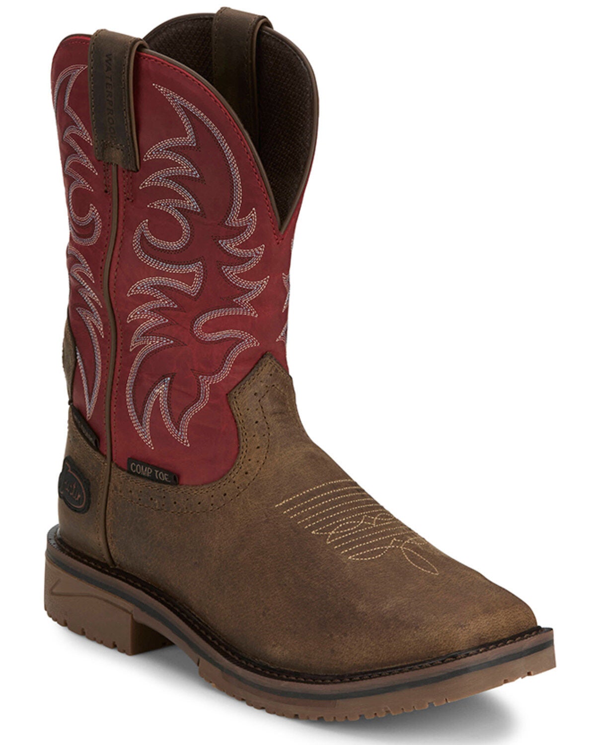 Justin Men's Broncy Waterproof Western Work Boots - Composite Toe, Brown, hi-res
