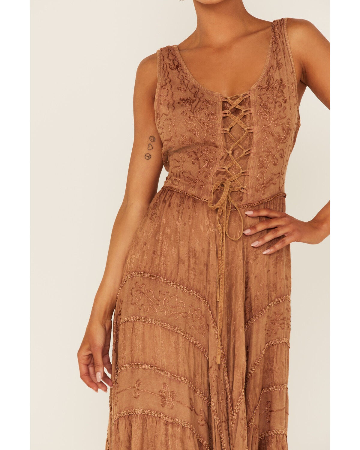Image #3 - Scully Women's Lace-Up Jacquard Midi Dress, Beige, hi-res