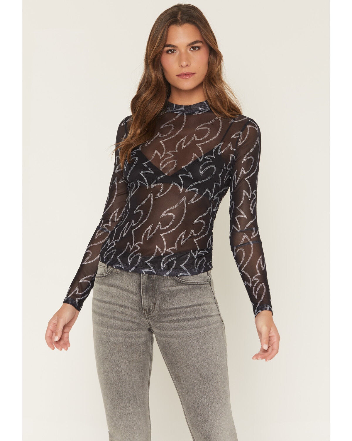 Blue B Women's Boot Stitch Mesh Long Sleeve Shirt, Black, hi-res