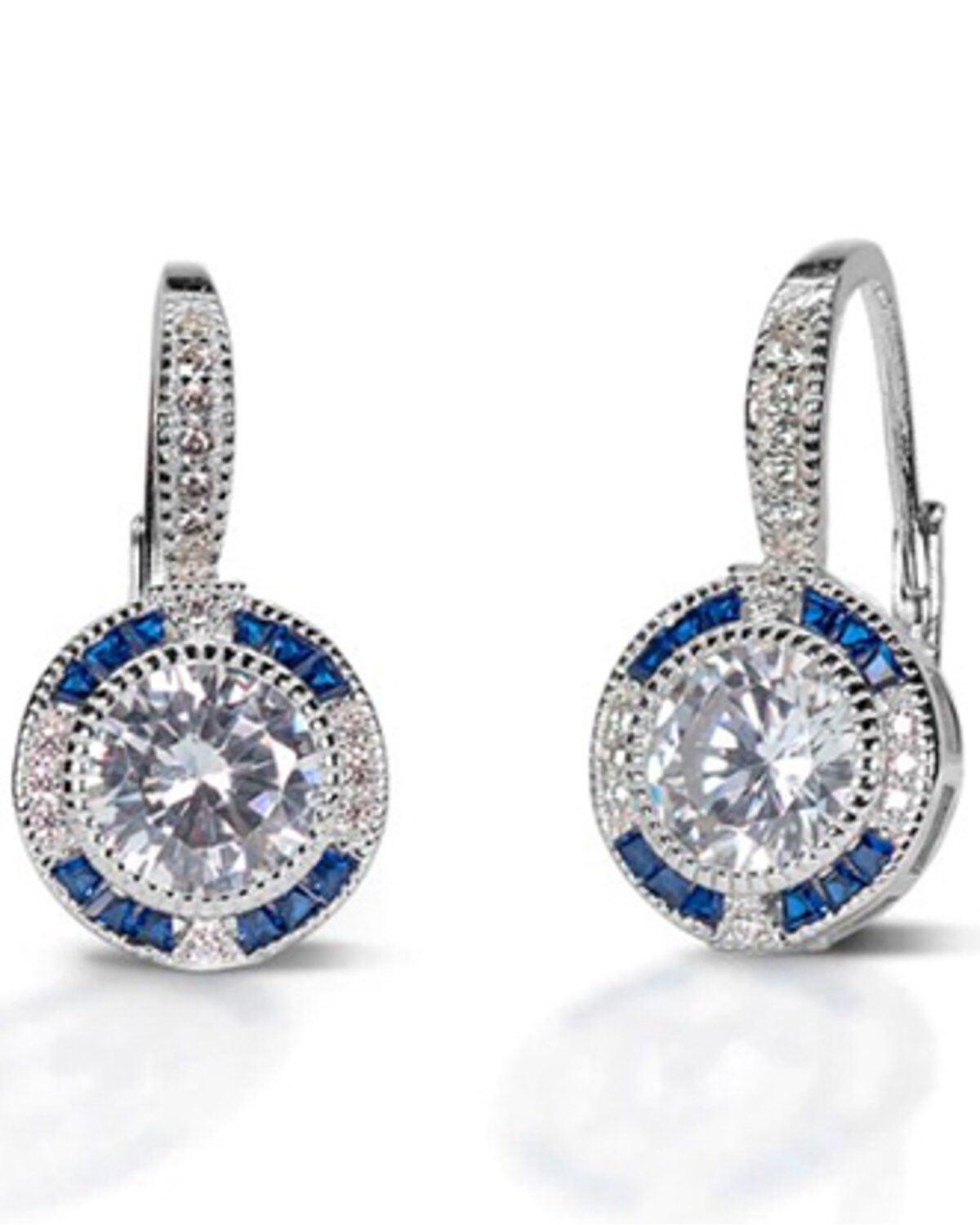 Kelly Herd Women's Sterling Silver Blue Spinel Halo Earrings, Silver, hi-res