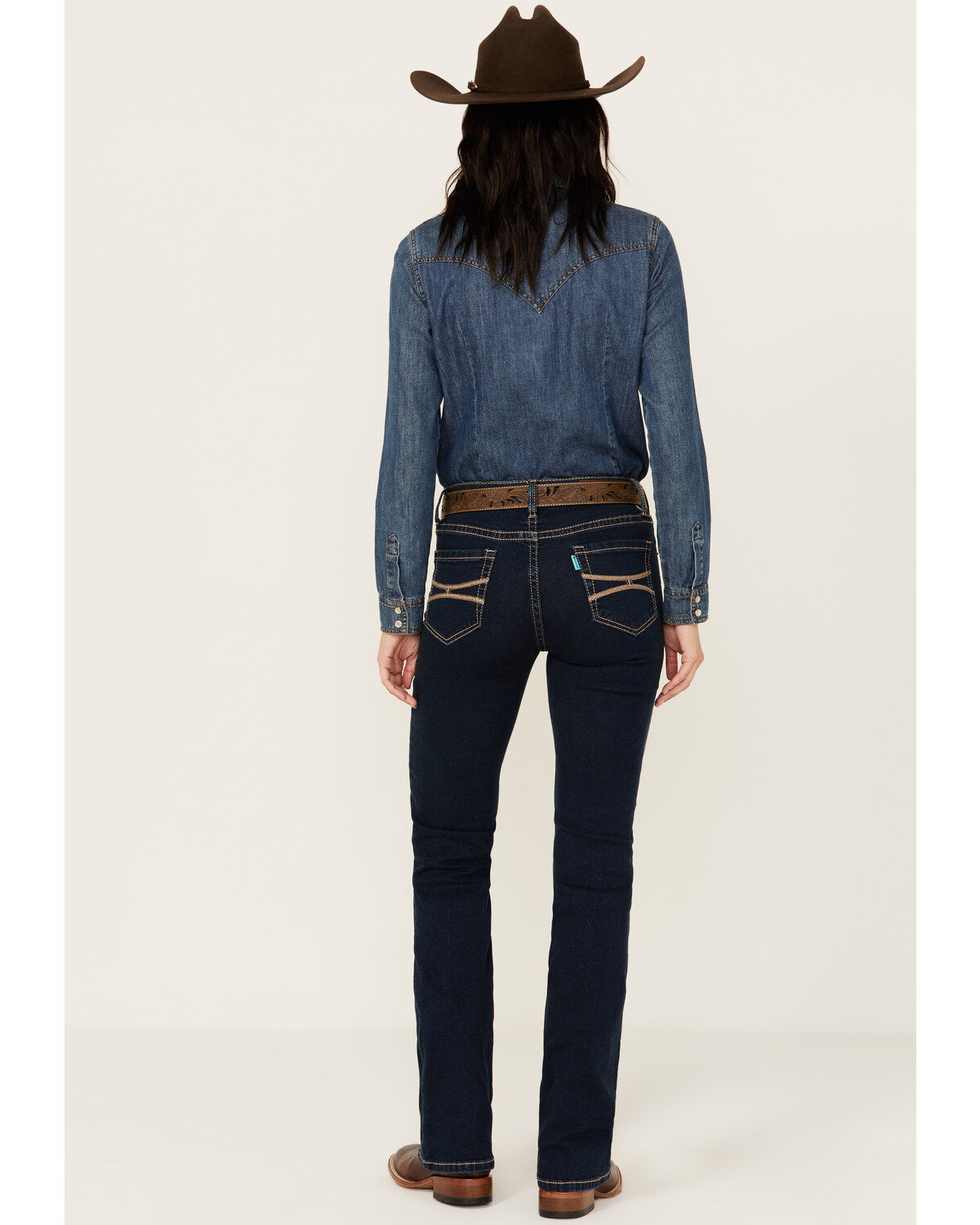 Image #1 - Hooey by Rock & Roll Denim Women's Dark Wash Mid Rise Petal Stitch Bootcut Jeans, Dark Wash, hi-res