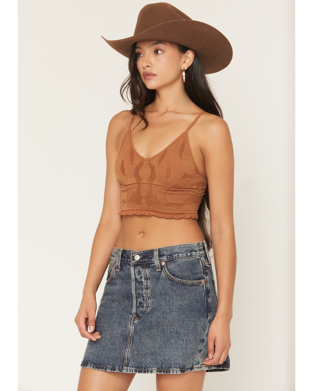 Image #2 - Fornia Women's Boot Stitch Sleeveless Cropped Tank Top, Brown, hi-res