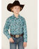 Image #1 - Rock & Roll Denim Boys' Paisley Print Long Sleeve Pearl Snap Stretch Western Shirt, Turquoise, hi-res