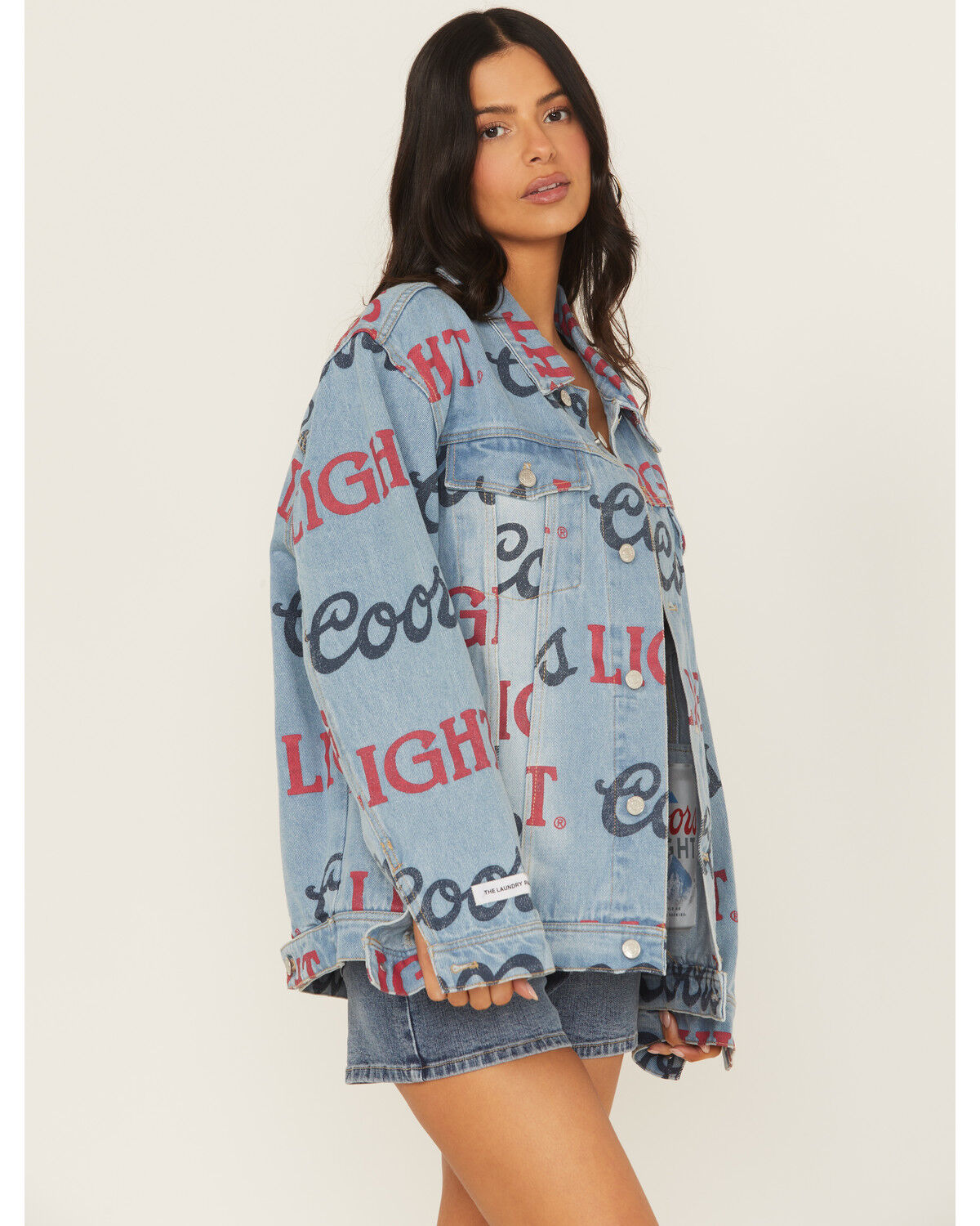 Image #2 - The Laundry Room Women's Medium Wash Coors Light Logo Print Denim Jacket, Medium Wash, hi-res