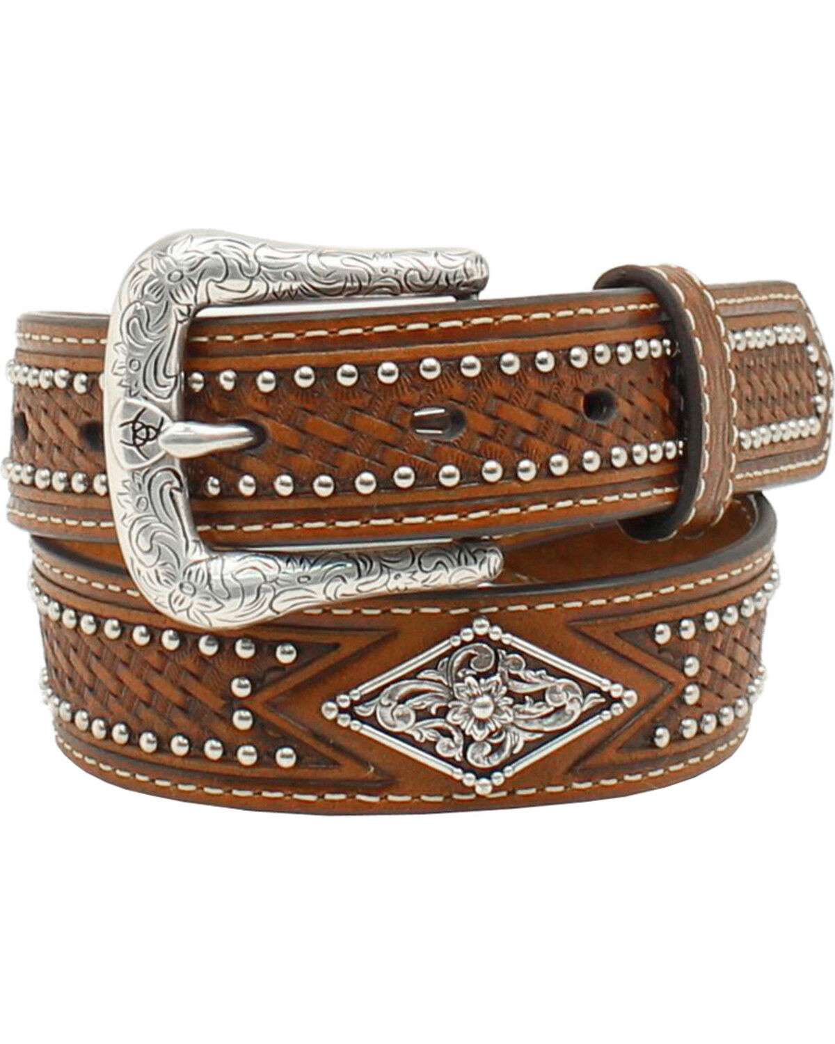 Image #1 - Ariat Boys' Studded Basketweave Belt, Tan, hi-res